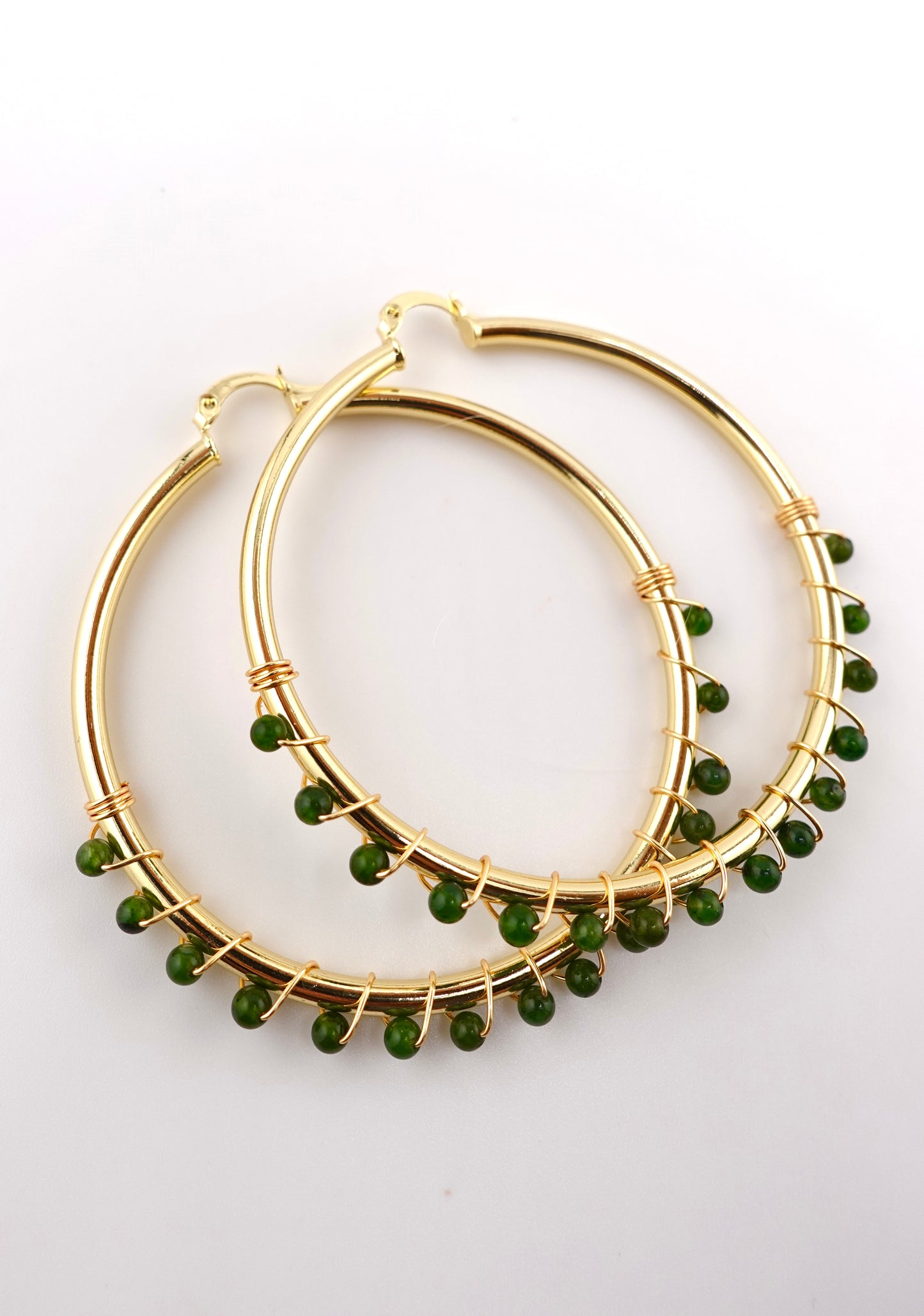 Medium wire wrapped jaded hoops