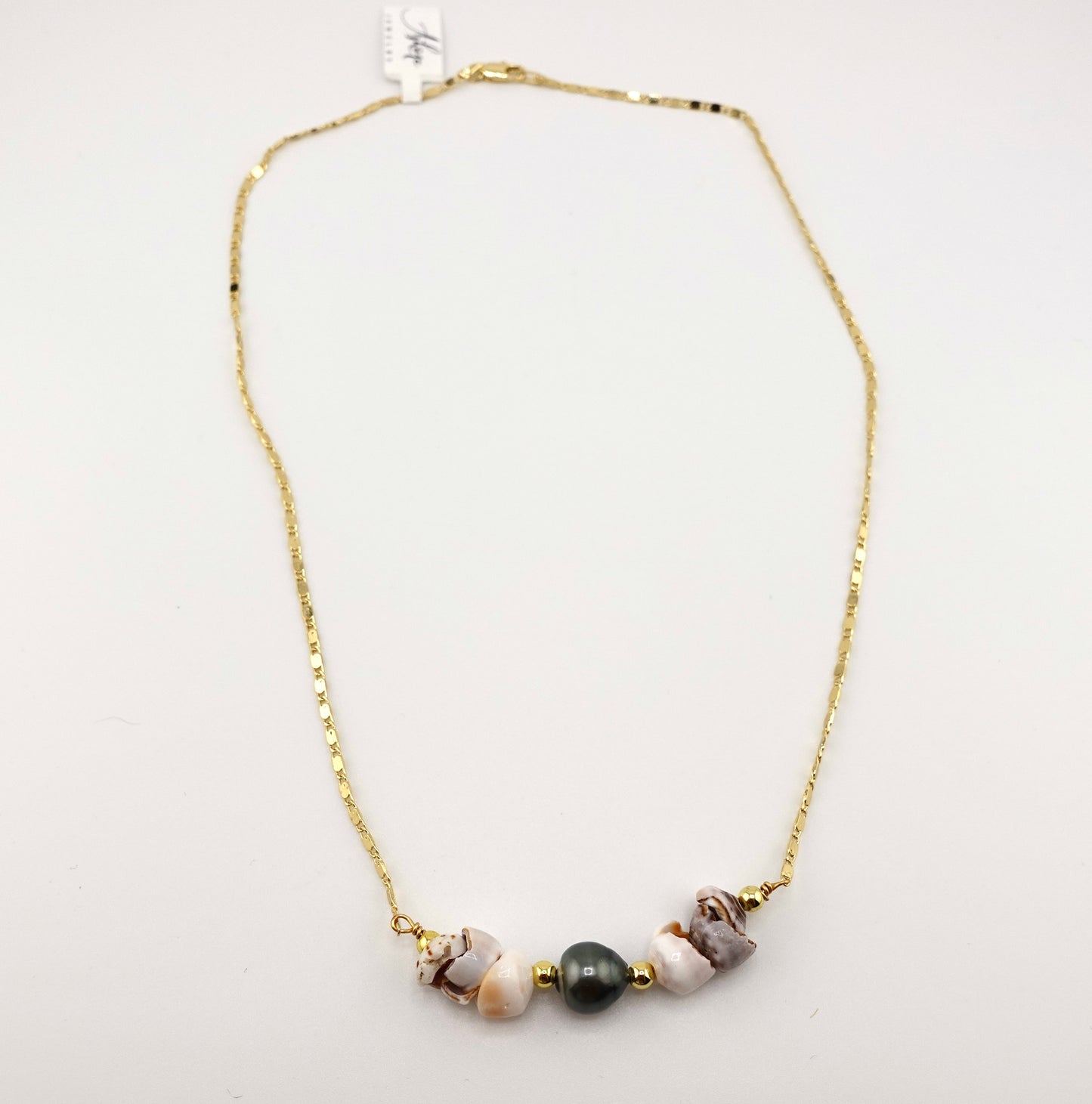 Tahitian pearl puka shell necklace