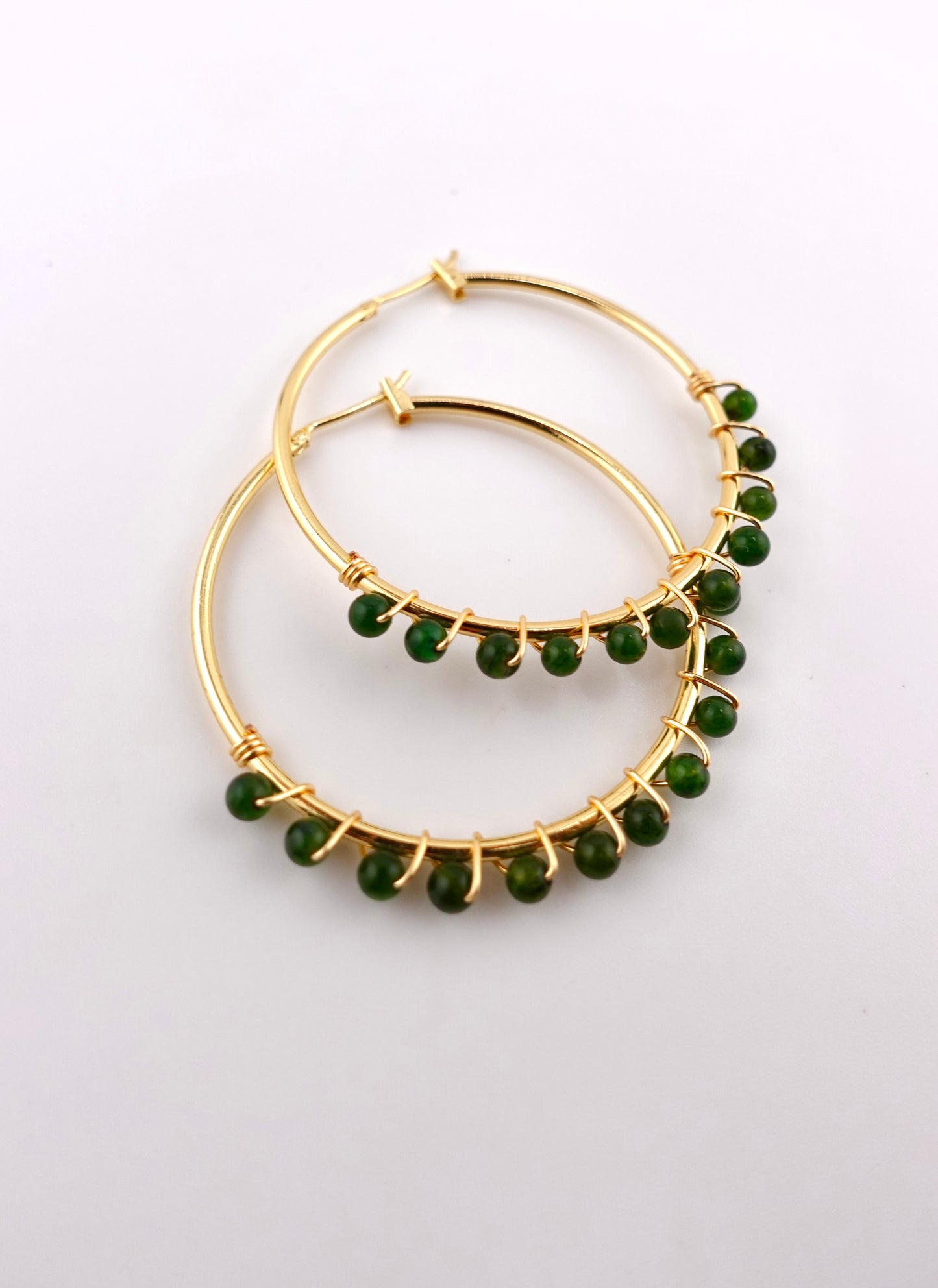 Small wire wrapped jaded hoops