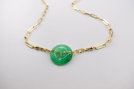 Large paper clip emerald green jade necklace