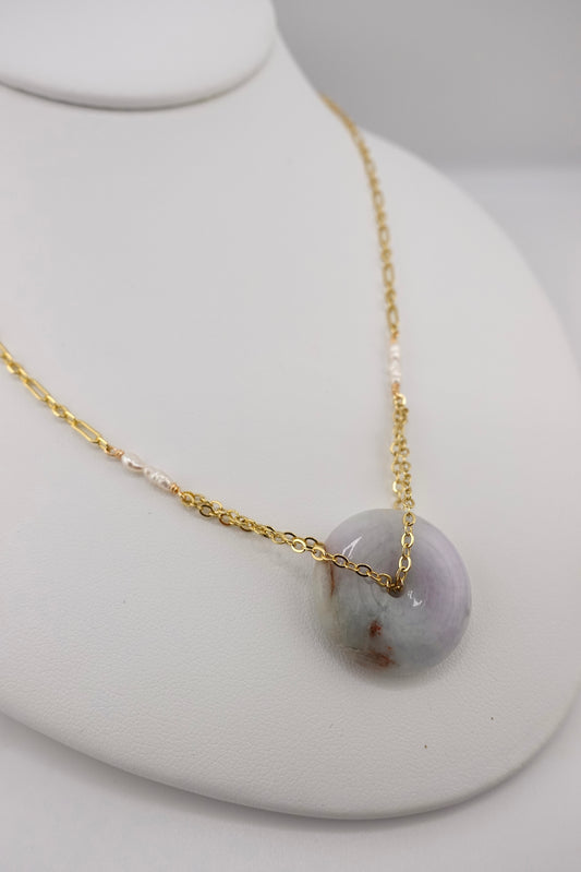 Jade donut necklace with pearl accents