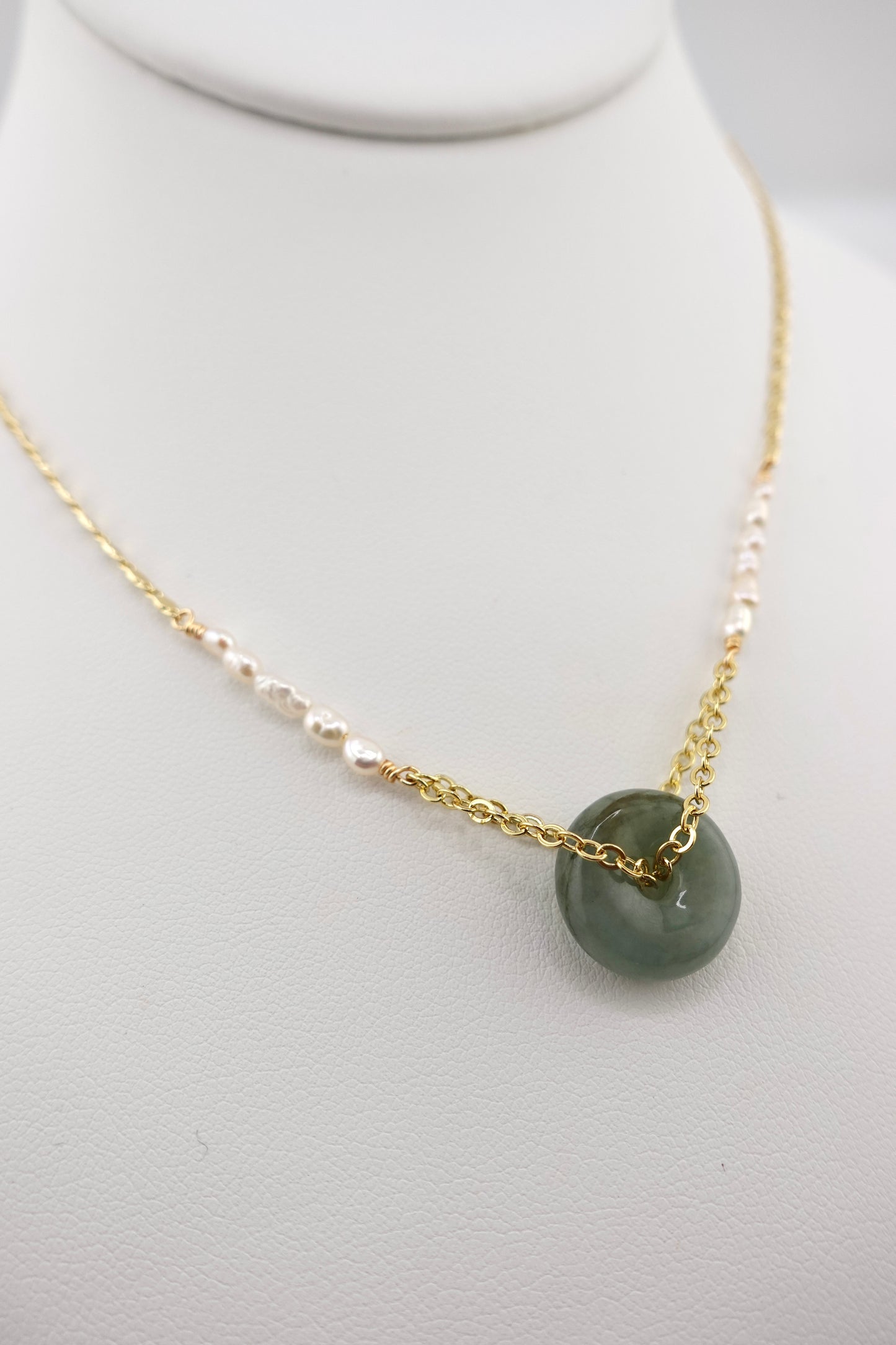 Pearl jade donut necklace