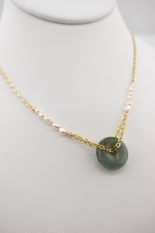 Pearl jade donut necklace