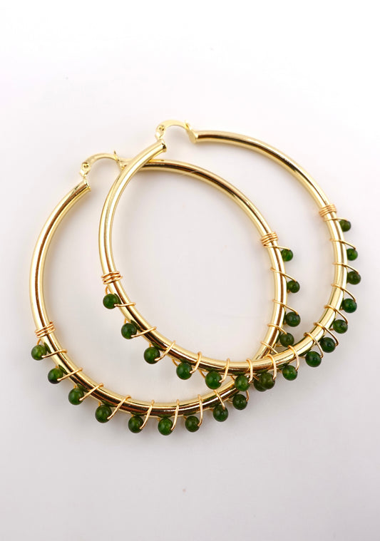 Large wired wrapped jade hoops