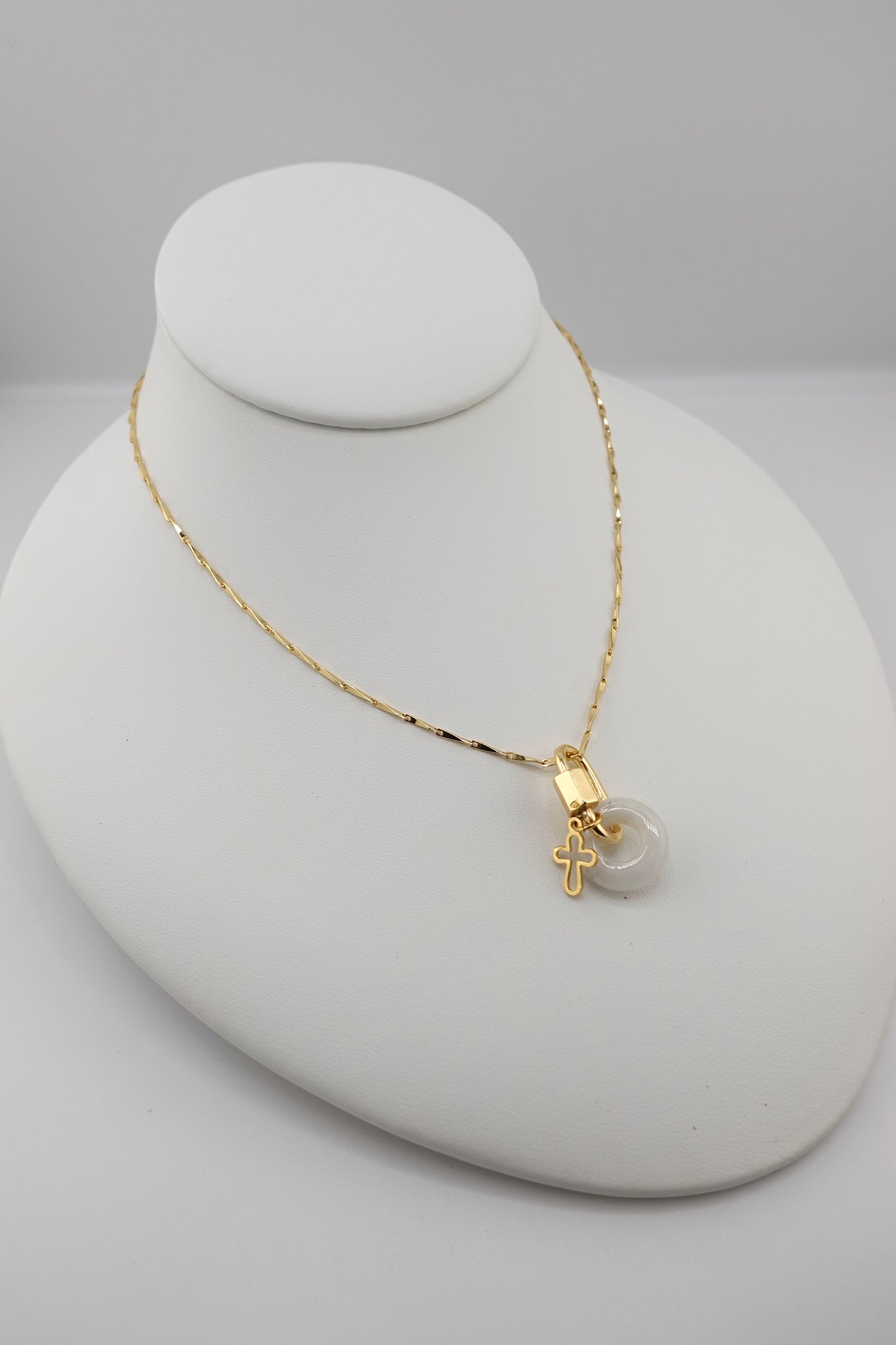 White Jade carabiner charm necklace