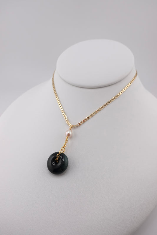 Drop jade pearl necklace
