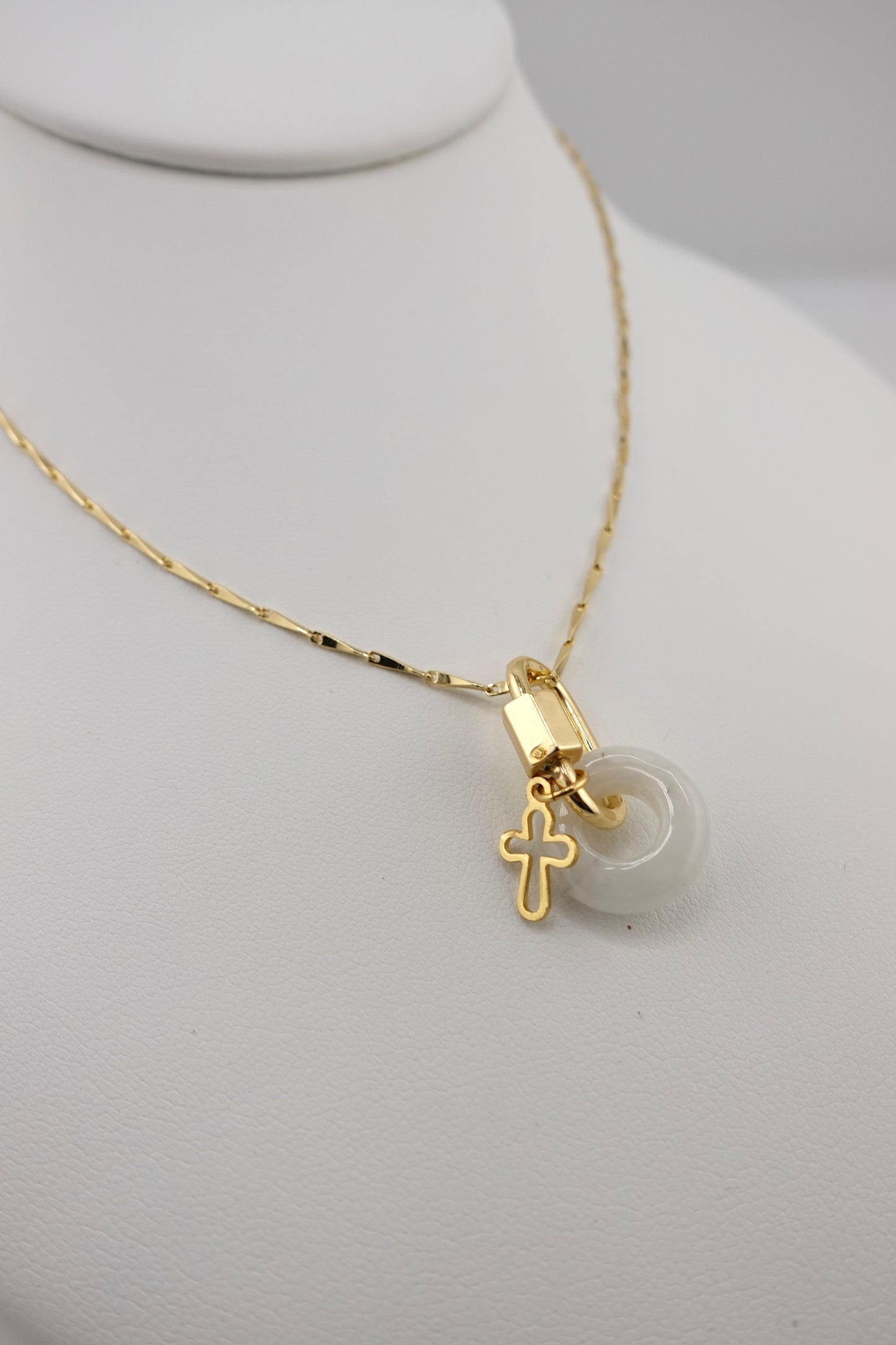 White Jade carabiner charm necklace