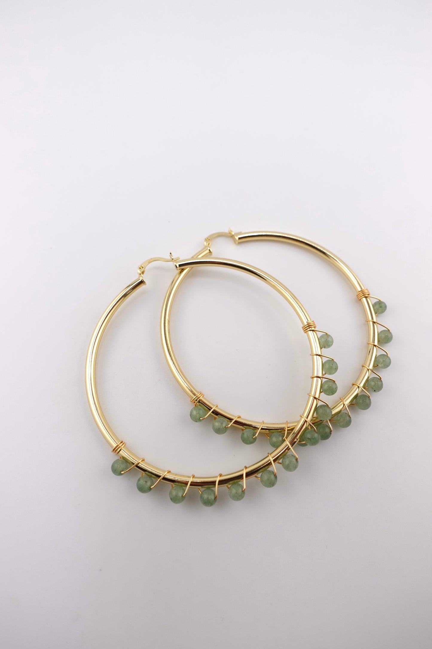 XL wire wrapped aventurine hoops