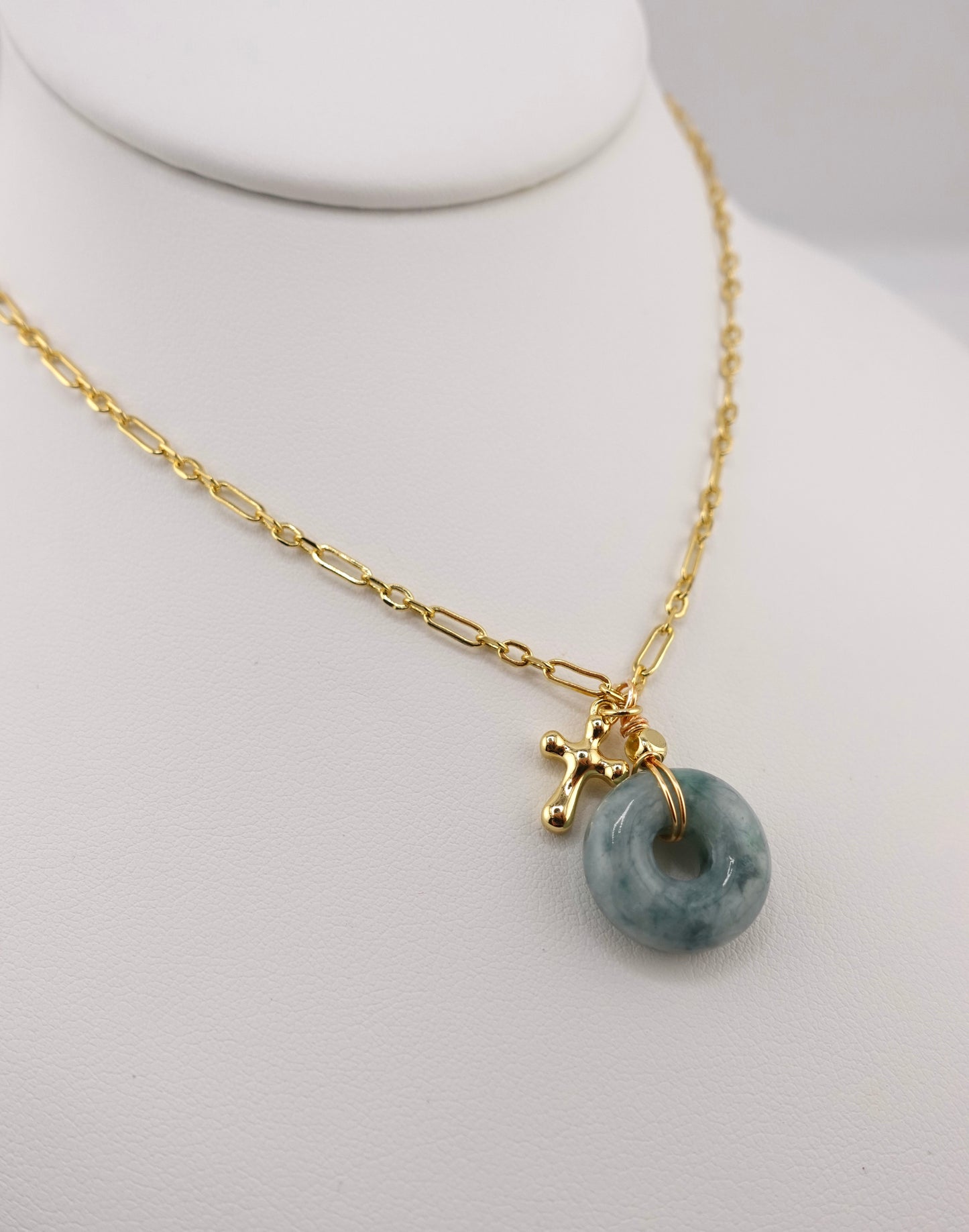 Drop jade cross charm necklace