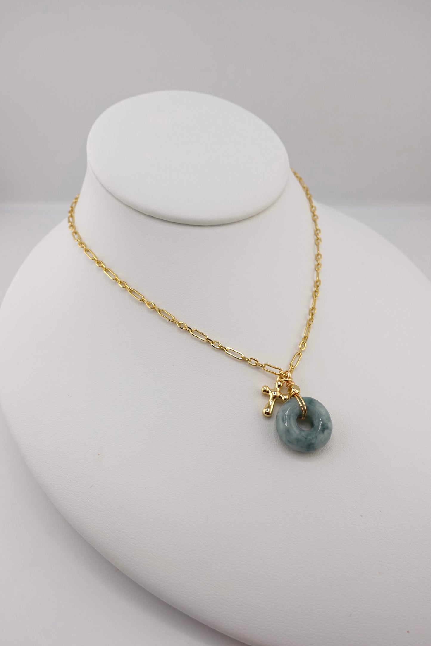 Drop jade cross charm necklace