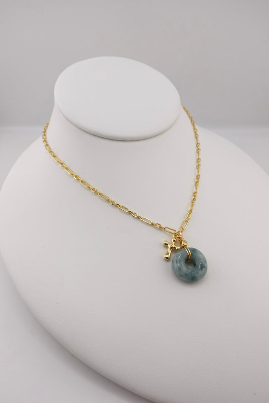 Drop jade cross charm necklace