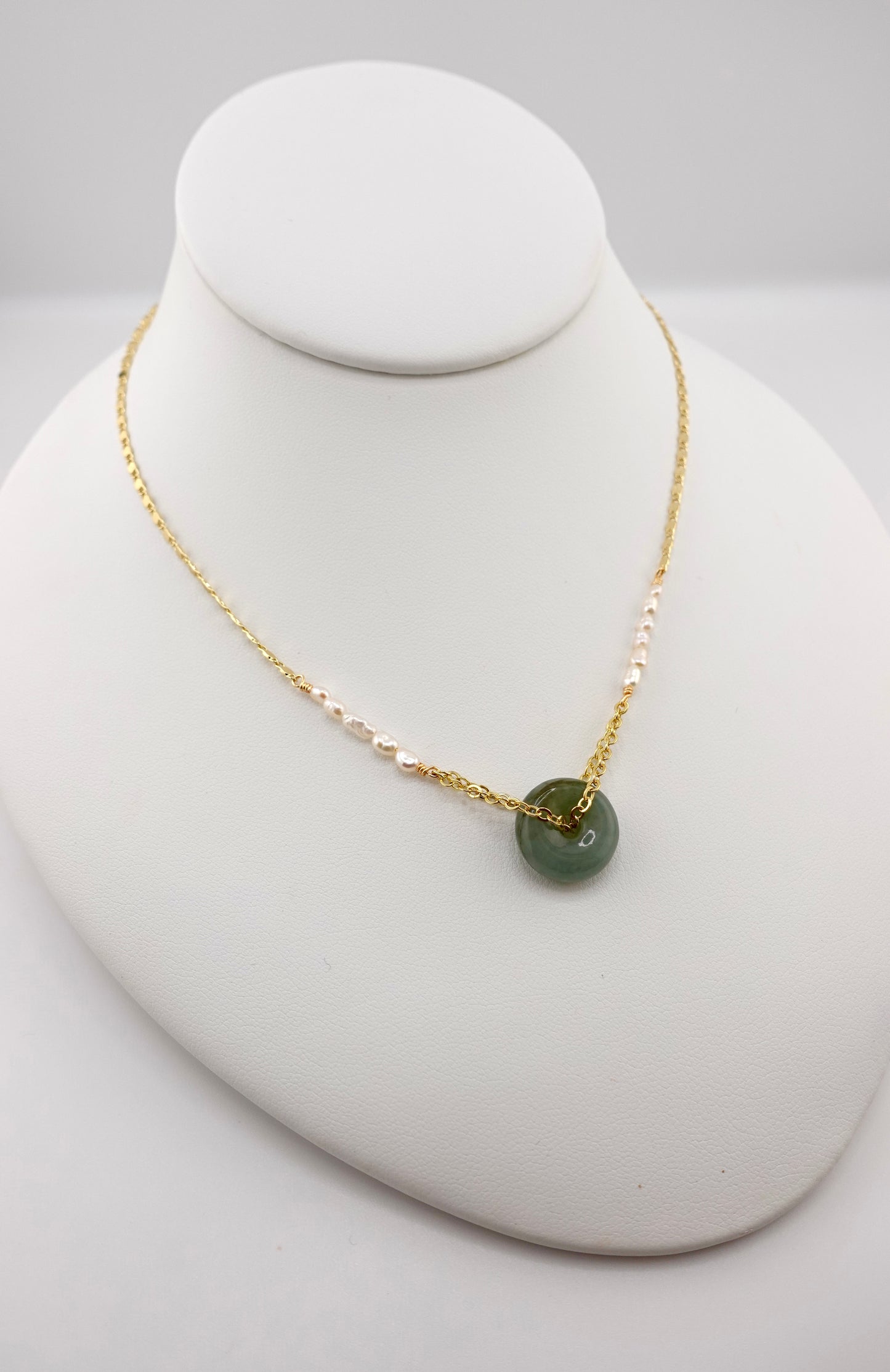 Pearl jade donut necklace