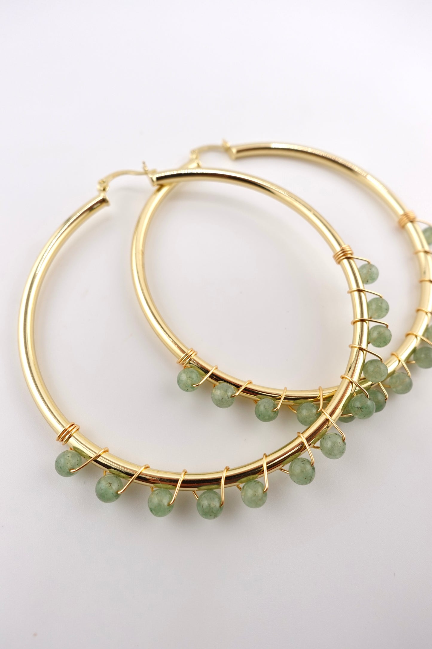 XL wire wrapped aventurine hoops