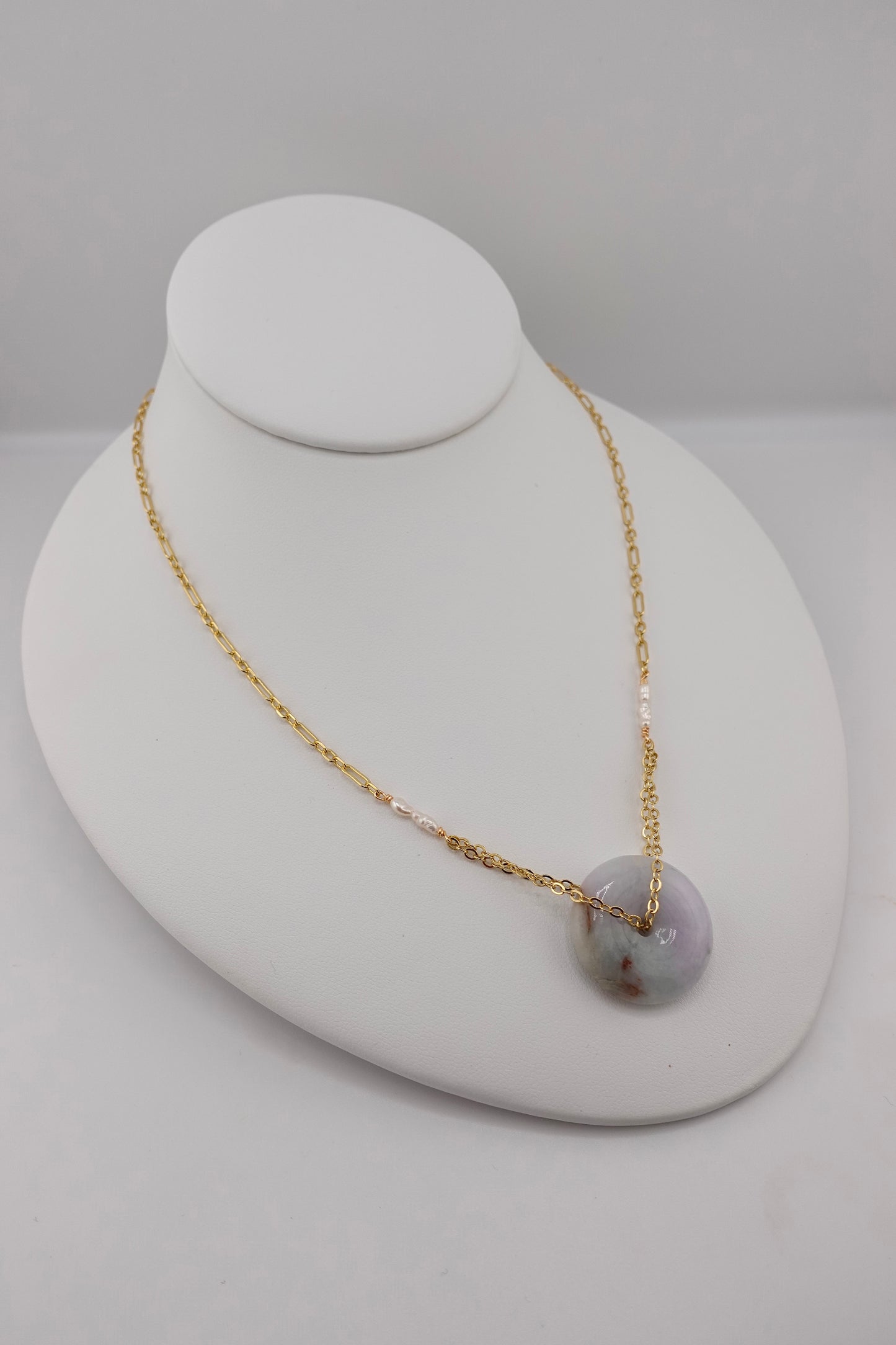 Jade donut necklace with pearl accents