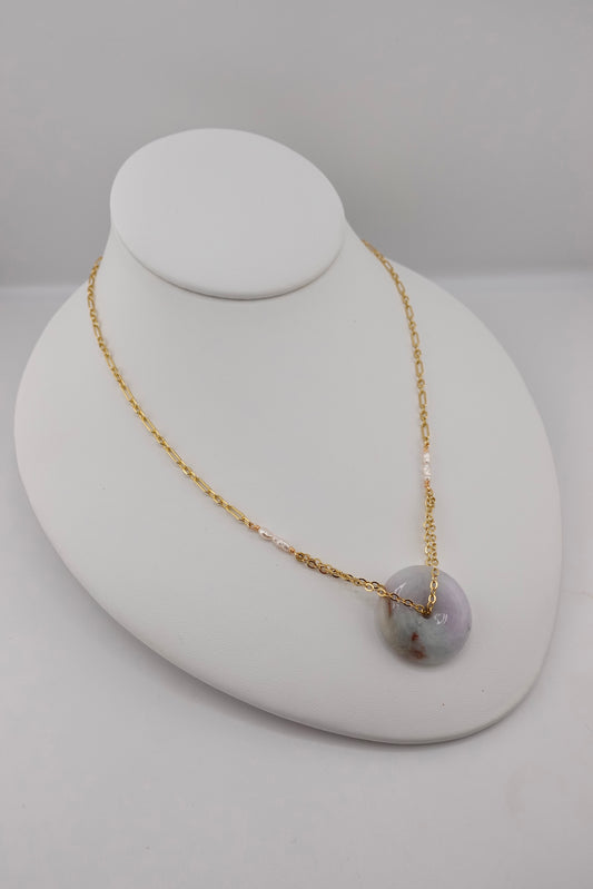 Jade donut necklace with pearl accents
