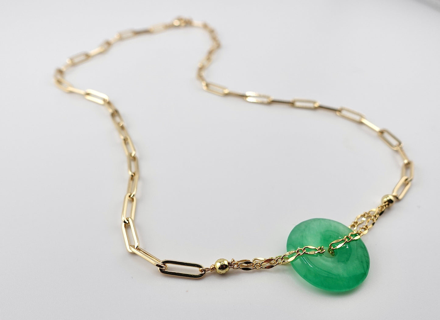 Large paper clip emerald green jade necklace