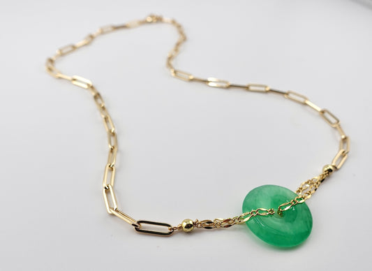 Large paper clip emerald green jade necklace