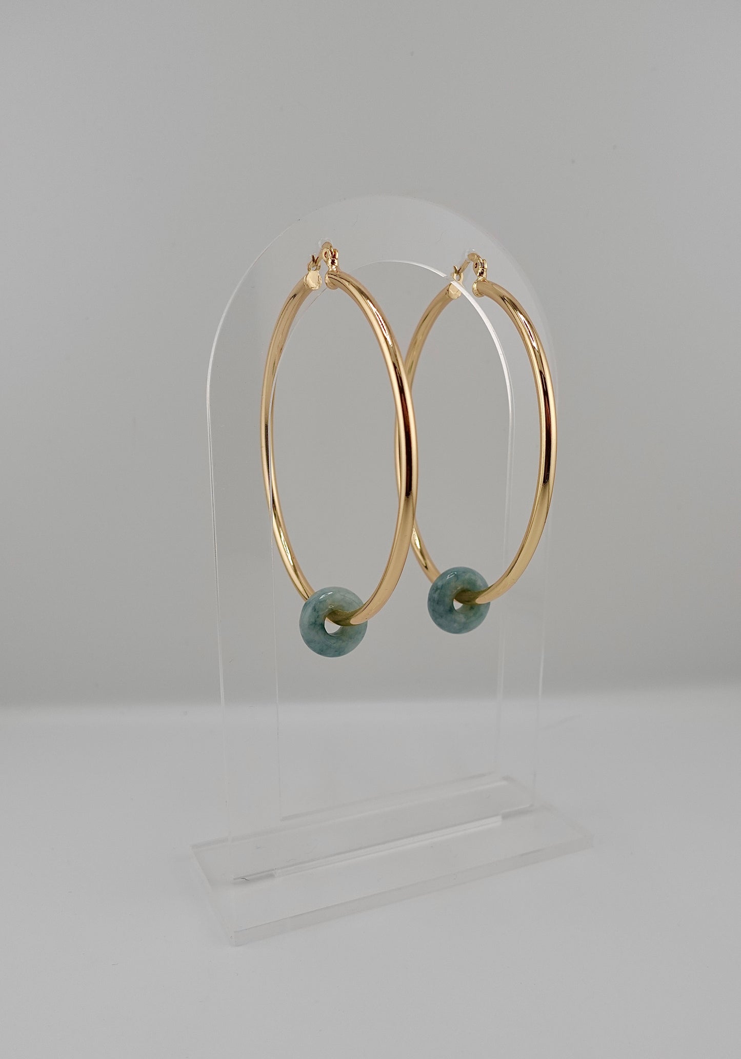 Large gold filled jade hoops