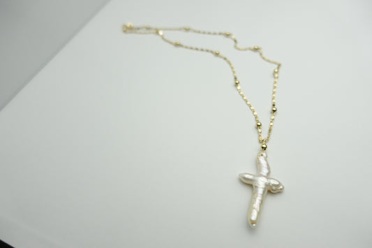 Pearl cross necklace (textured dot chain)