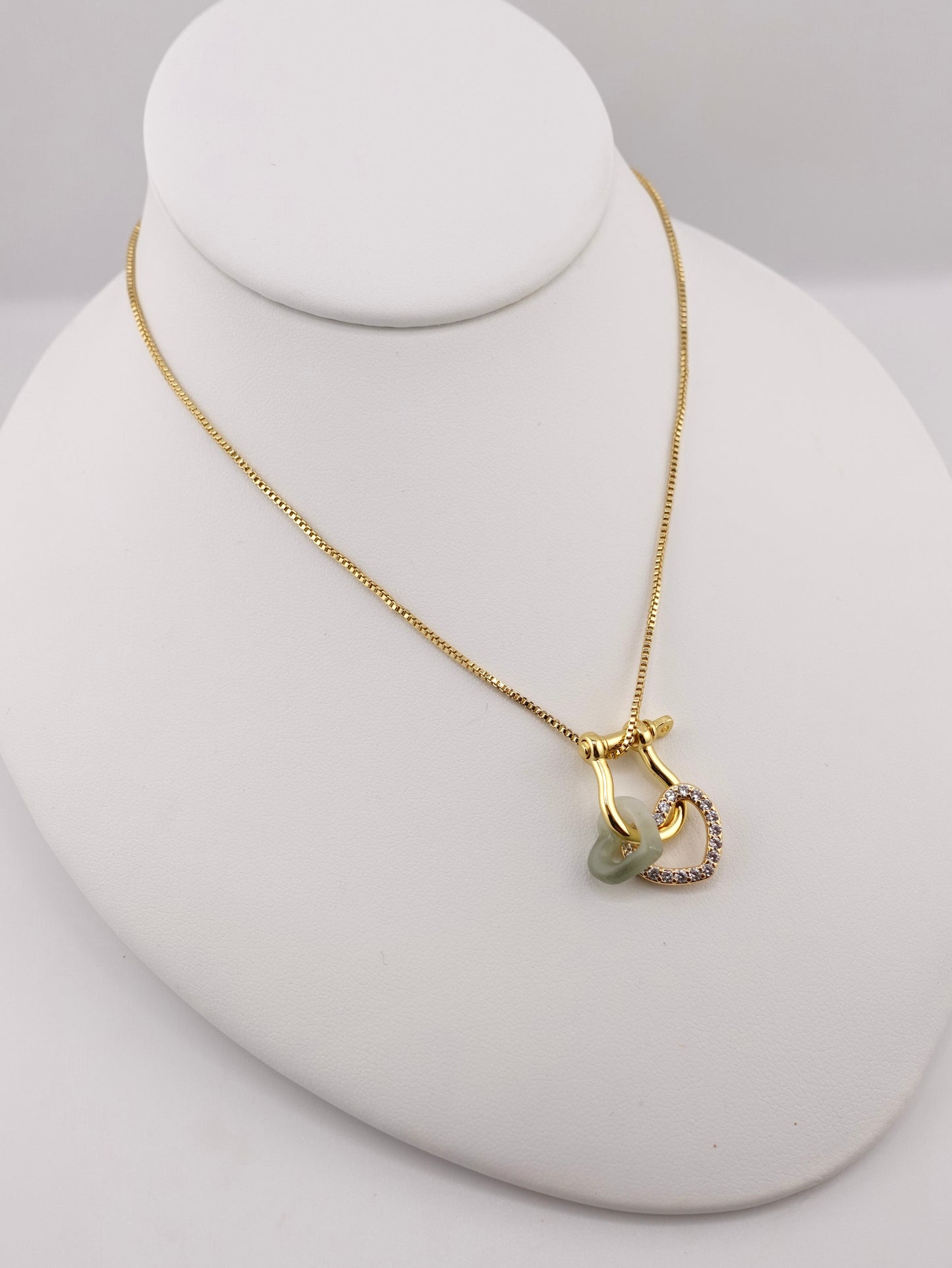 Carabiner jade charm necklace