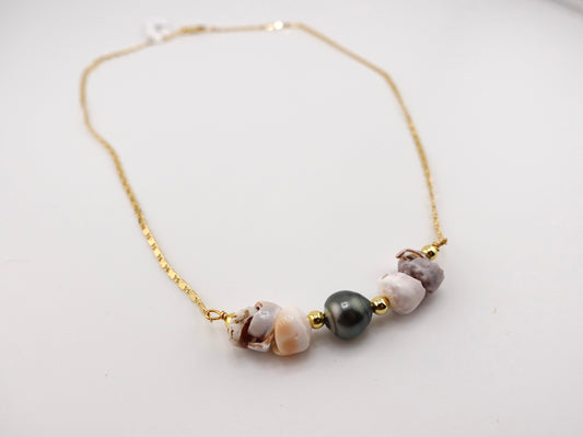 Tahitian pearl puka shell necklace