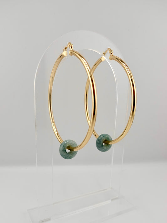 Large gold filled jade hoops