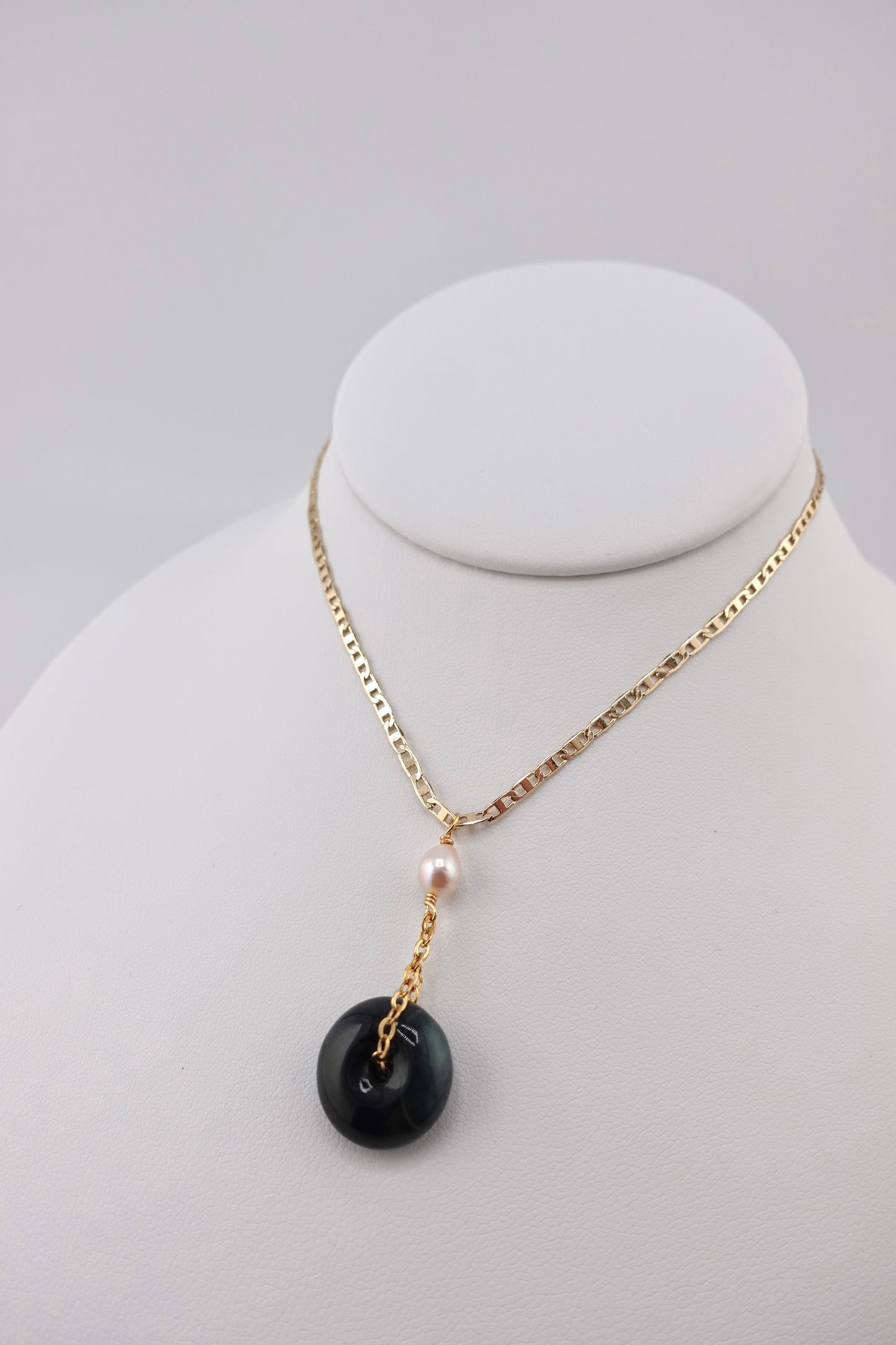 Drop jade pearl necklace