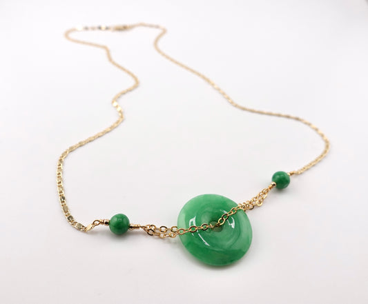 Emerald Jade donut necklace (jade ball detail)