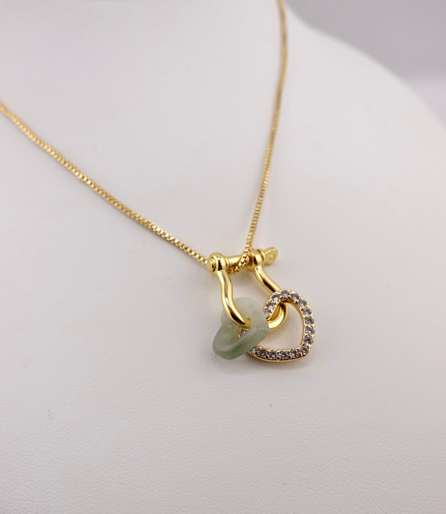 Carabiner jade charm necklace