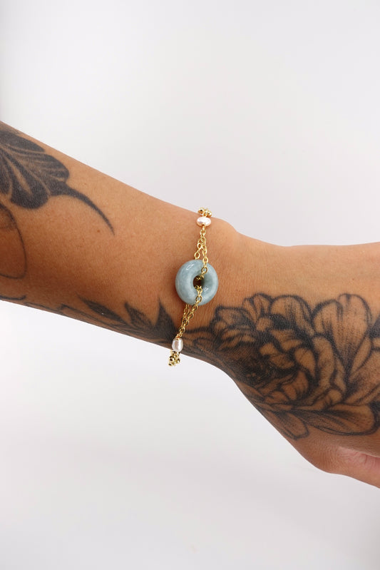 Jade donut pearl bracelet