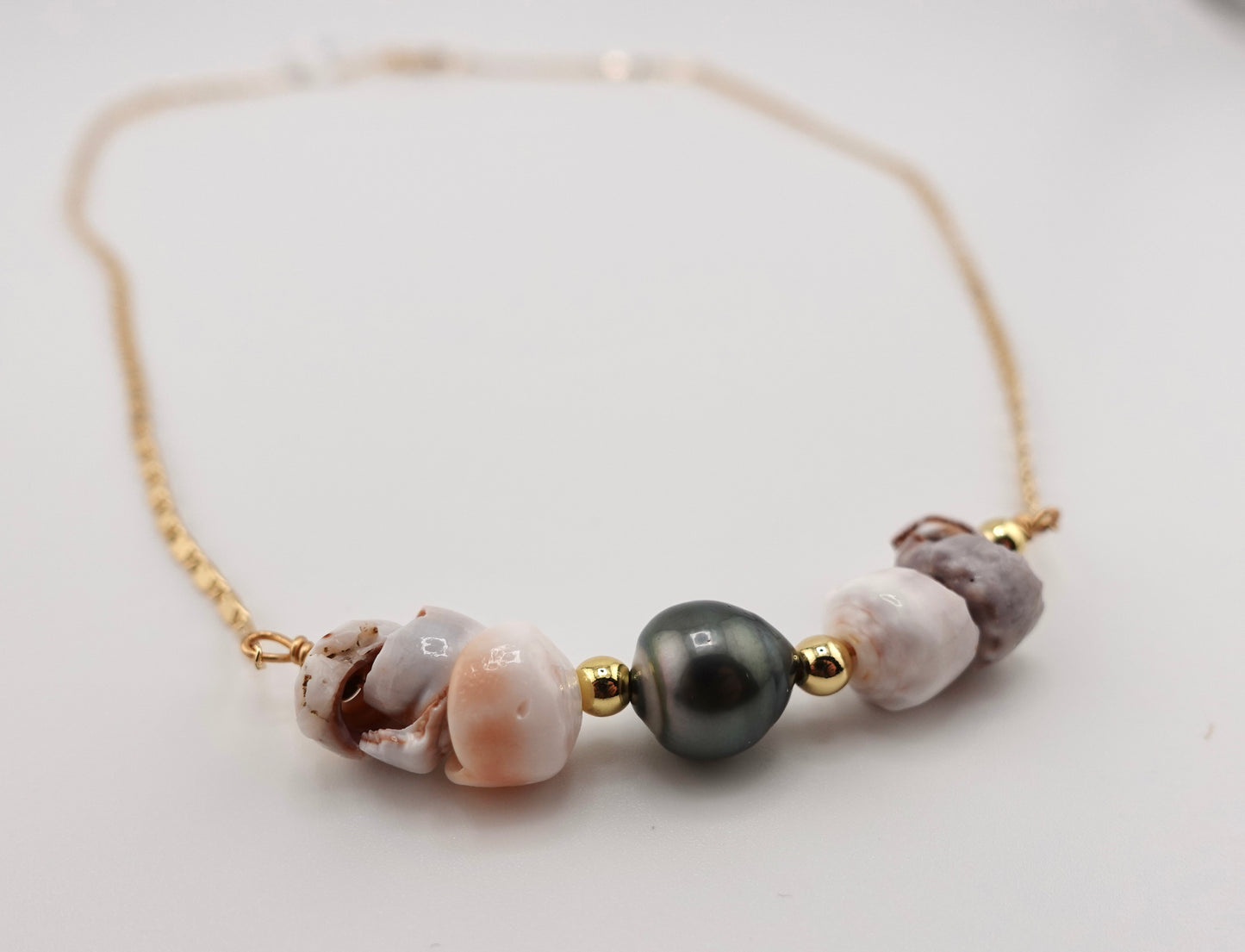Tahitian pearl puka shell necklace